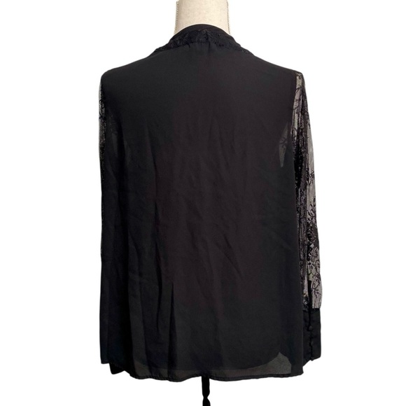 Catherine Malandrino Black Lace Blouse Sheer Floral Sleeves V-Neck Top Size L - Picture 10 of 13